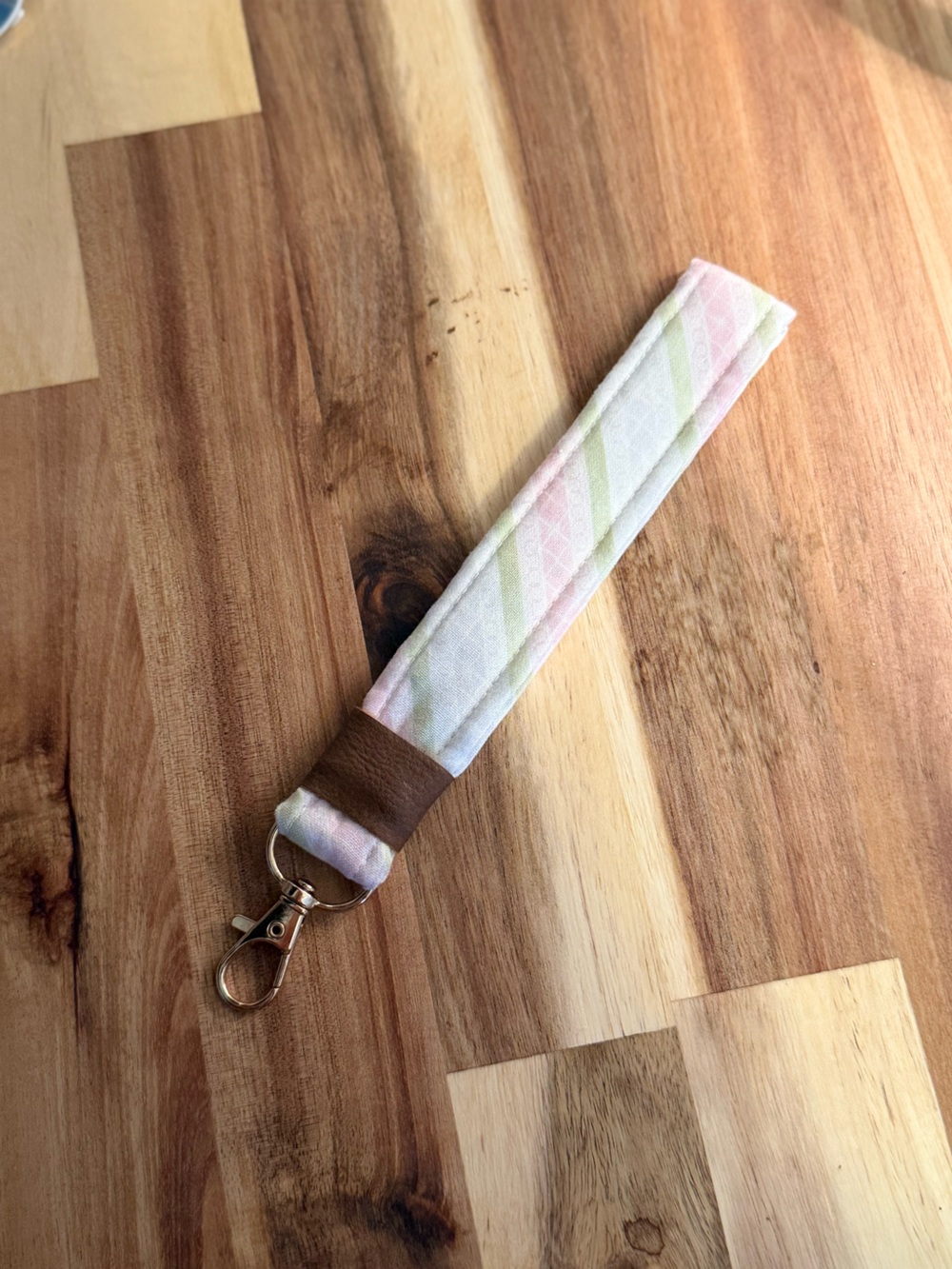 Pastel Stripe Key Wristlet with Brown Accent